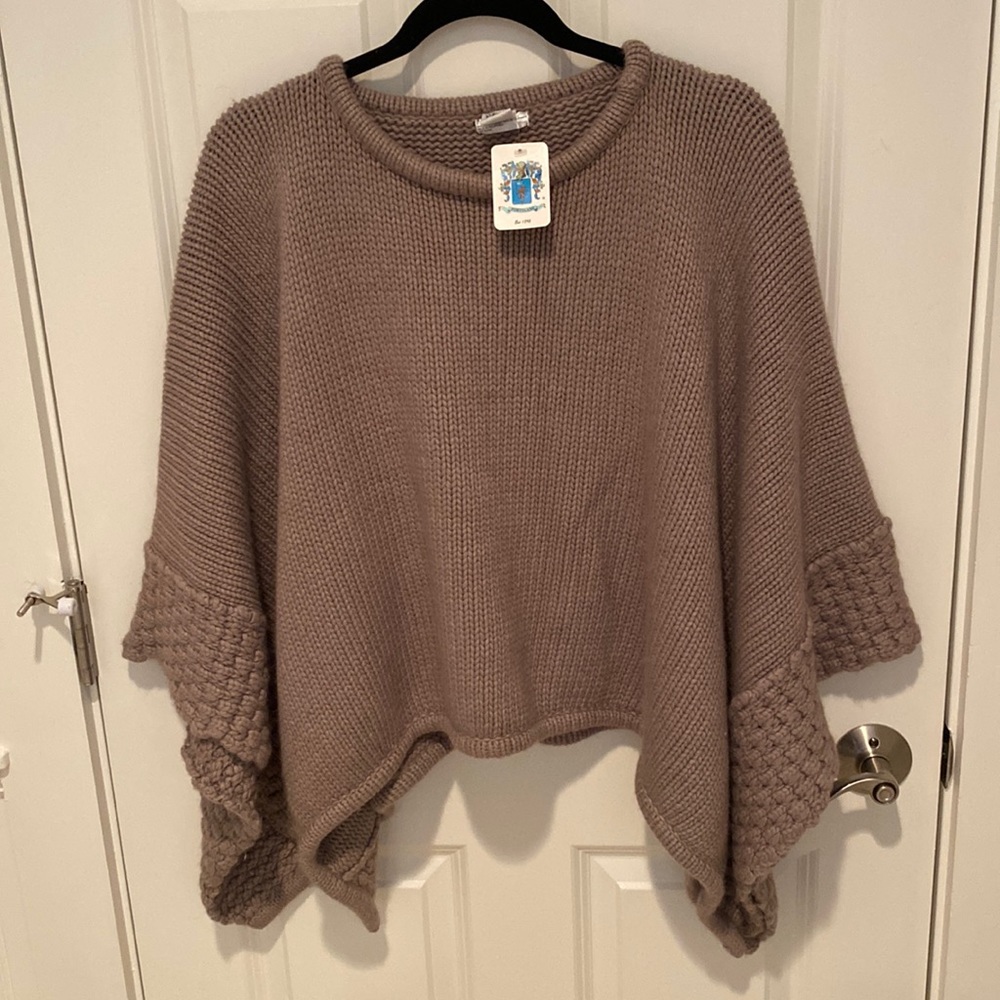 Portolano Taupe Knit Poncho OS NWT